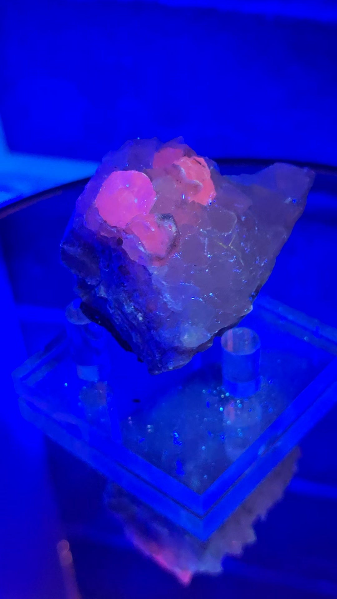 Drusy Quartz Coated Calcite (Fluorescent Peach) quartz Alberts Mountain, Lesotho- some with Phosphorescent mineral.(pseudomorph)