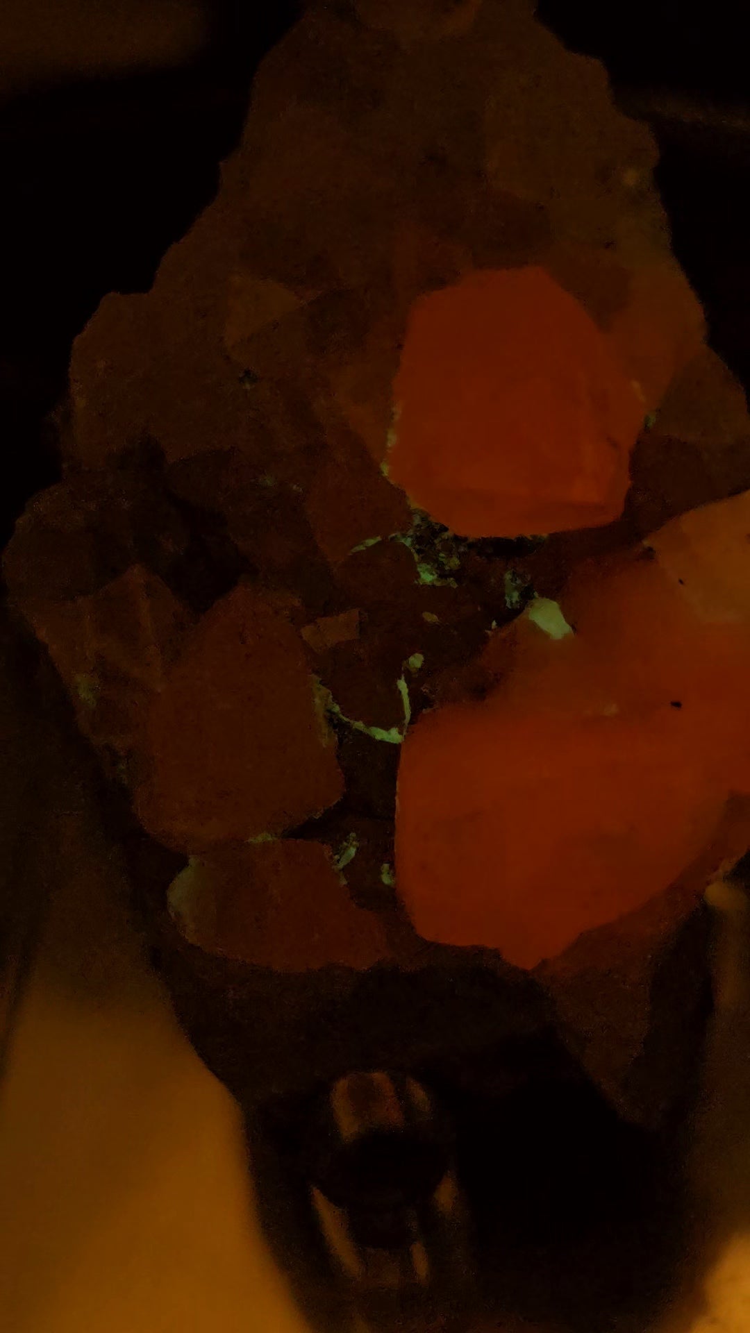 Drusy Quartz Coated Calcite (Fluorescent Peach) quartz Alberts Mountain, Lesotho- some with Phosphorescent mineral.(pseudomorph)