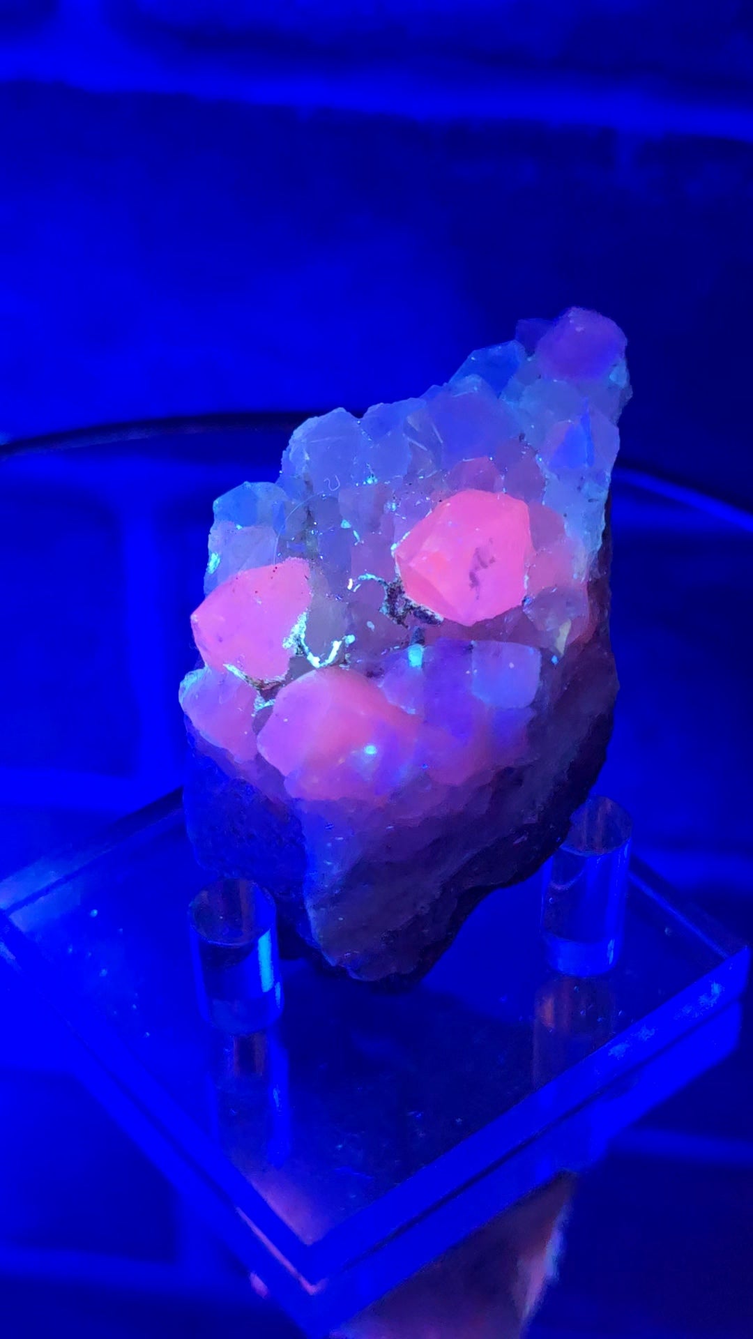 Drusy Quartz Coated Calcite (Fluorescent Peach) quartz Alberts Mountain, Lesotho- some with Phosphorescent mineral.(pseudomorph)