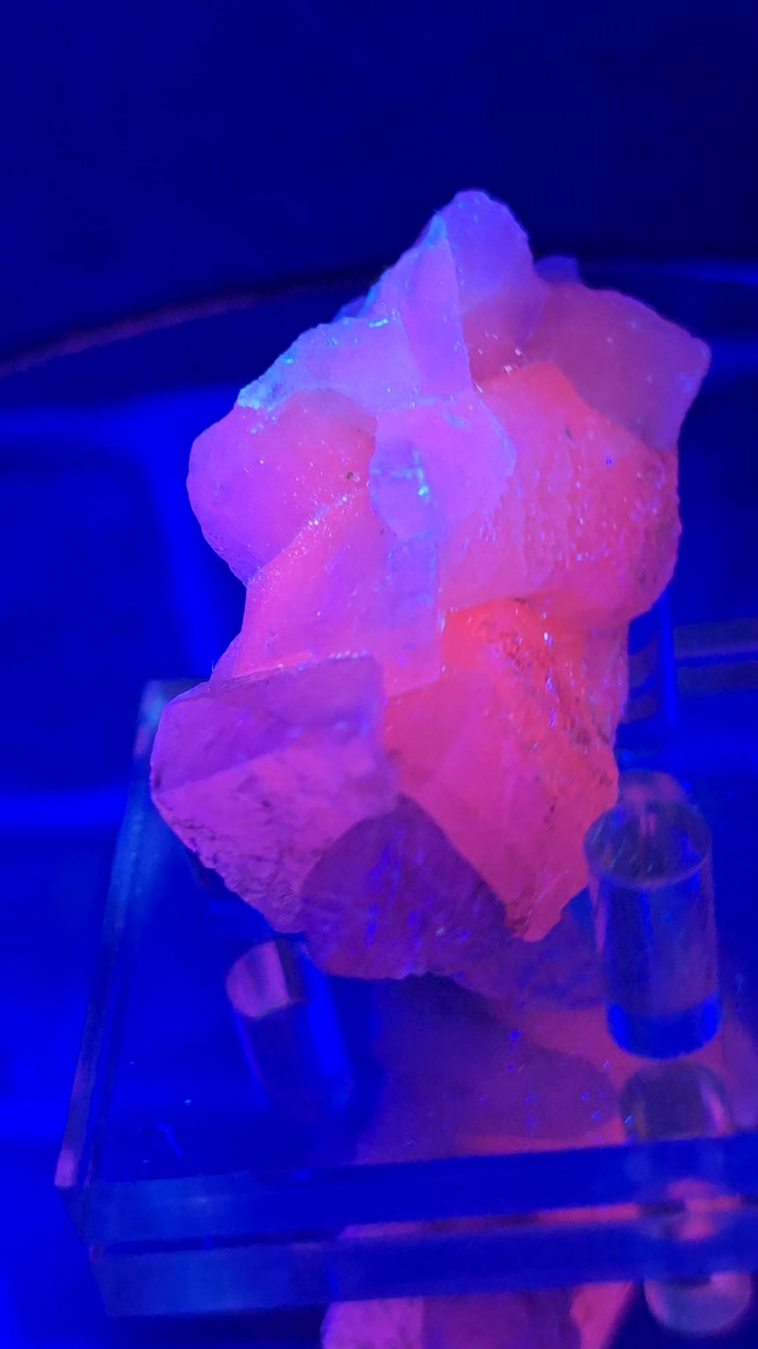 Drusy Quartz Coated Calcite (Fluorescent Peach) quartz Alberts Mountain, Lesotho- some with Phosphorescent mineral.(pseudomorph)