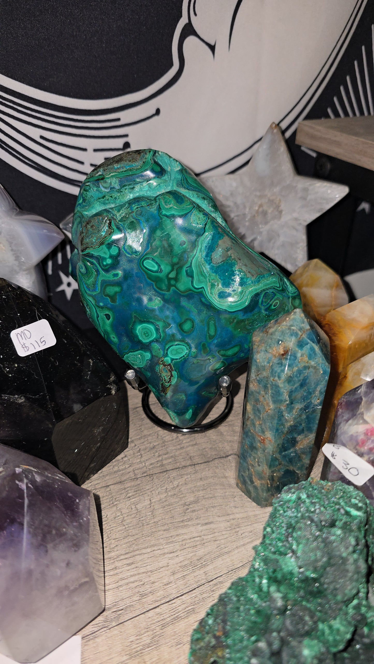 Polished malachite and chrysocolla from congo