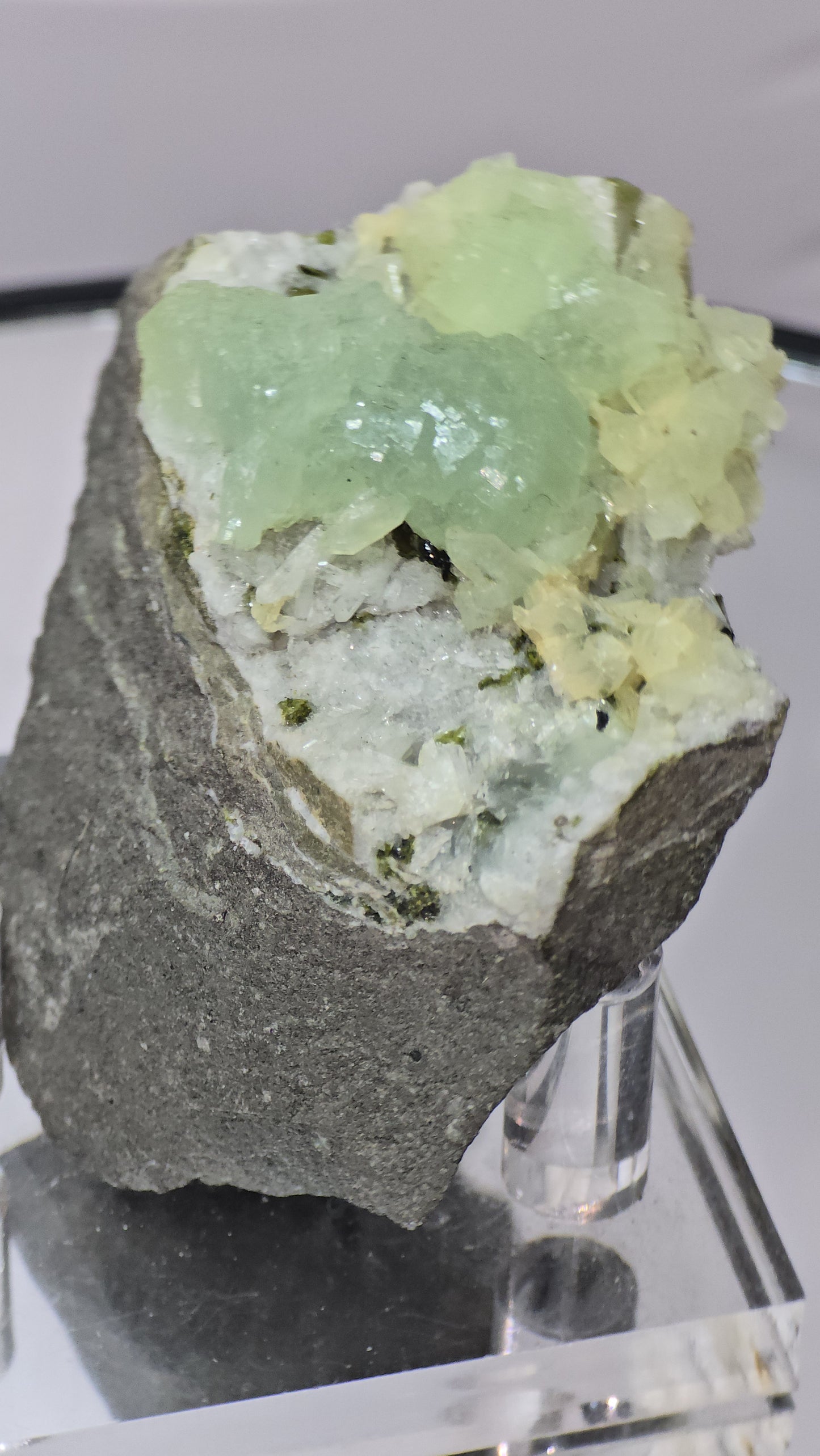 Prehnite with Calcite Specimen, From Gobobosebberge Mnt, Namibia