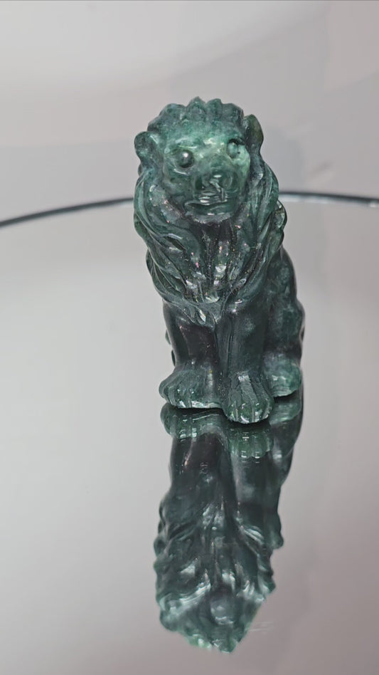 Moss agate  lions crystal carvings