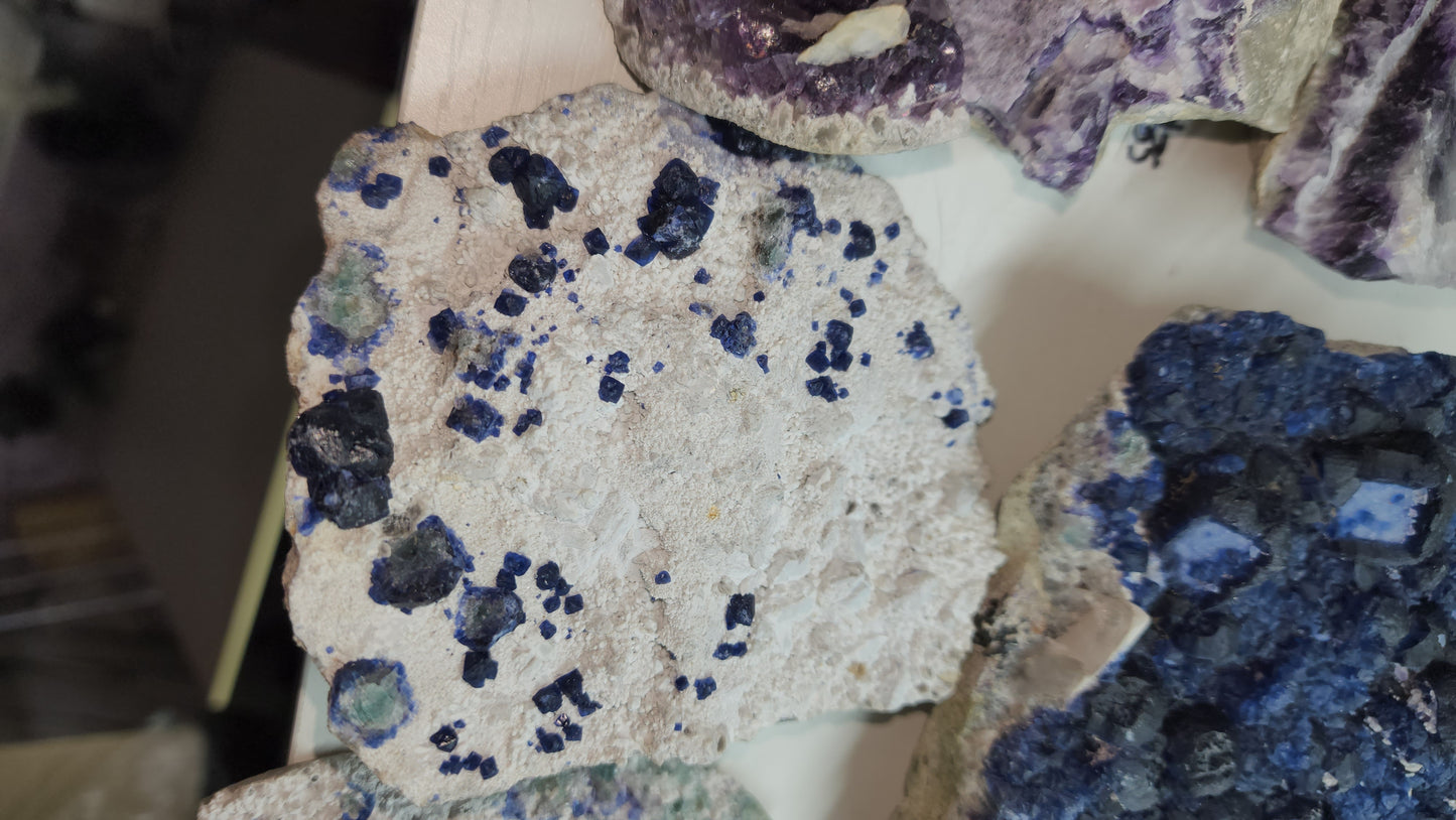 Colorful "blueberry" like Fluorite on quartz